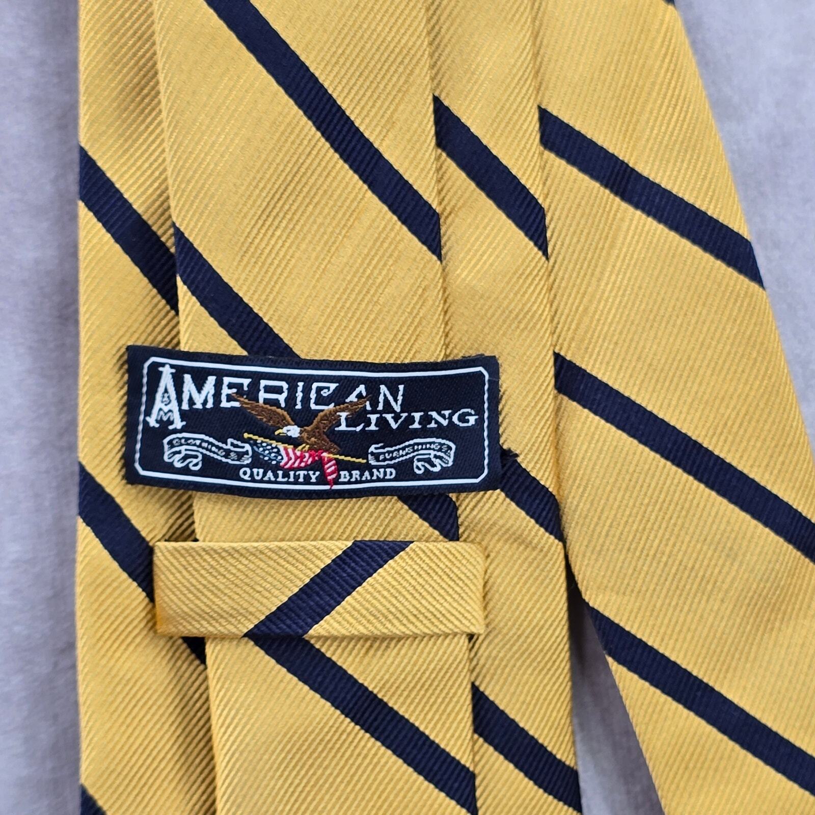 American Living Yellow Blue Stripe Geometric Diagonal 100% Silk Neck Tie