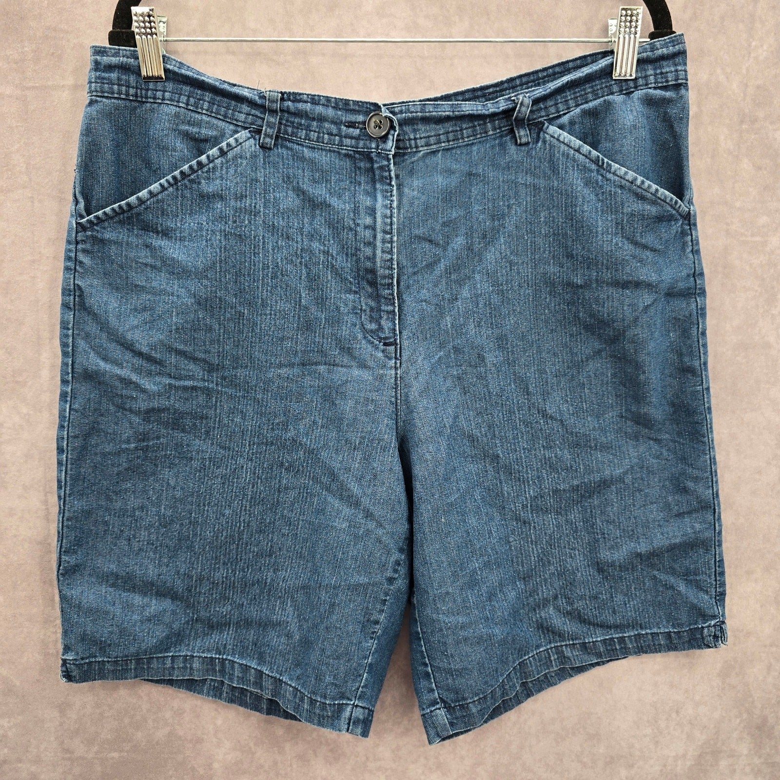 White Stag Blue Cotton Jeans Flat Front Bermuda Bottoms Pants Shorts Plus 14