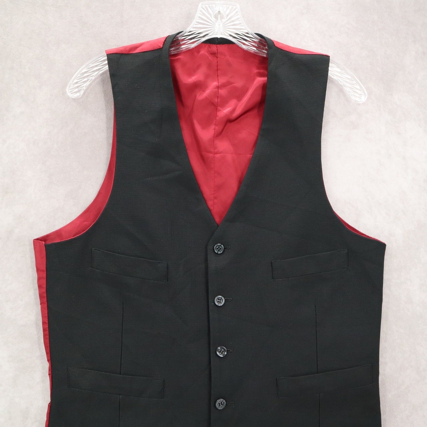 Black 5 Button Red Point 4 Welt Pocket Waistcoat Formal Tuxedo Suit Vest S 38R