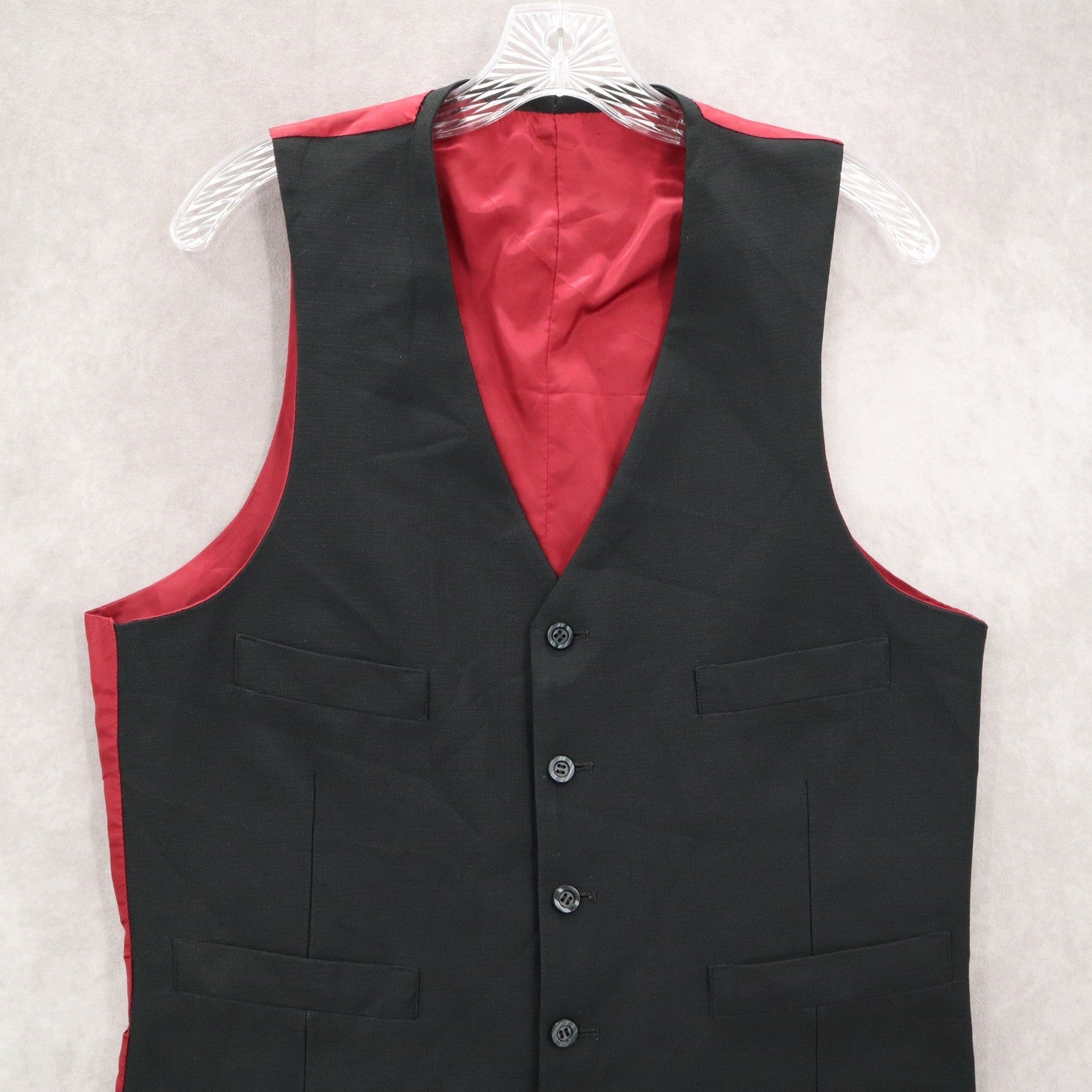 Black 5 Button Red Point 4 Welt Pocket Waistcoat Formal Tuxedo Suit Vest S 38R
