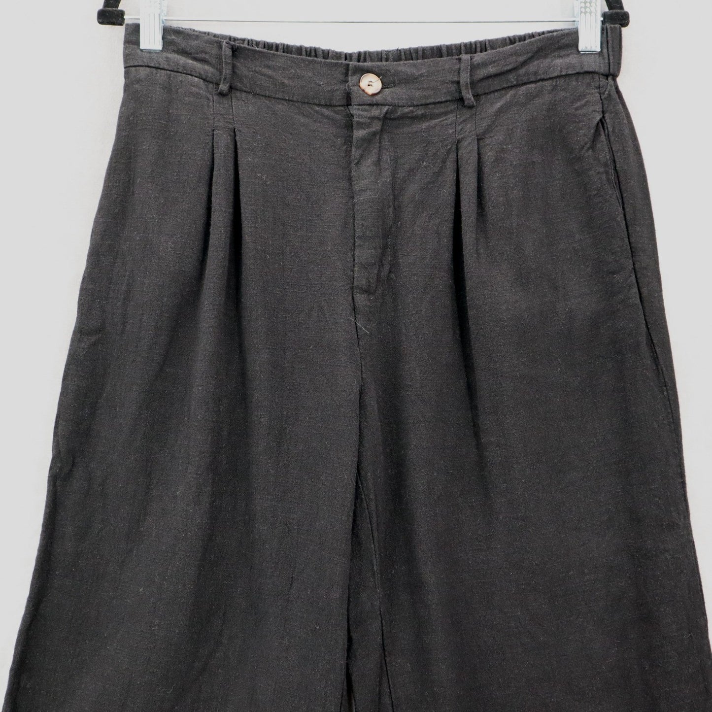 Black Cropped Wide Leg Pleated Belted Preppy Straight Leg Trousers Pant L Large