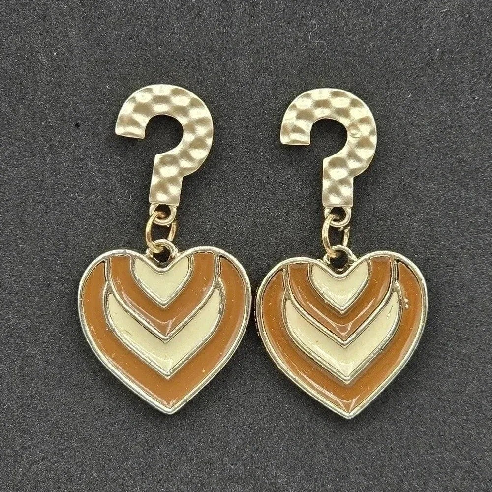 Heart Dangle Gold Brown Boho Retro Hammered Earrings Fashion Jewelry E27