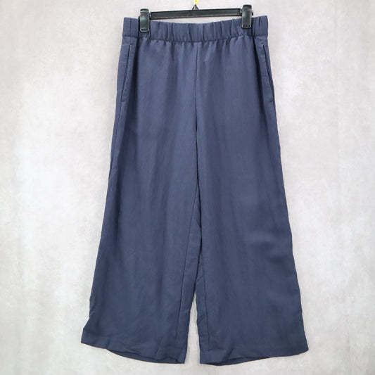H&M Navy Blue Wide Leg Pull On Elastic Trouser Pants Preppy Casual M Medium
