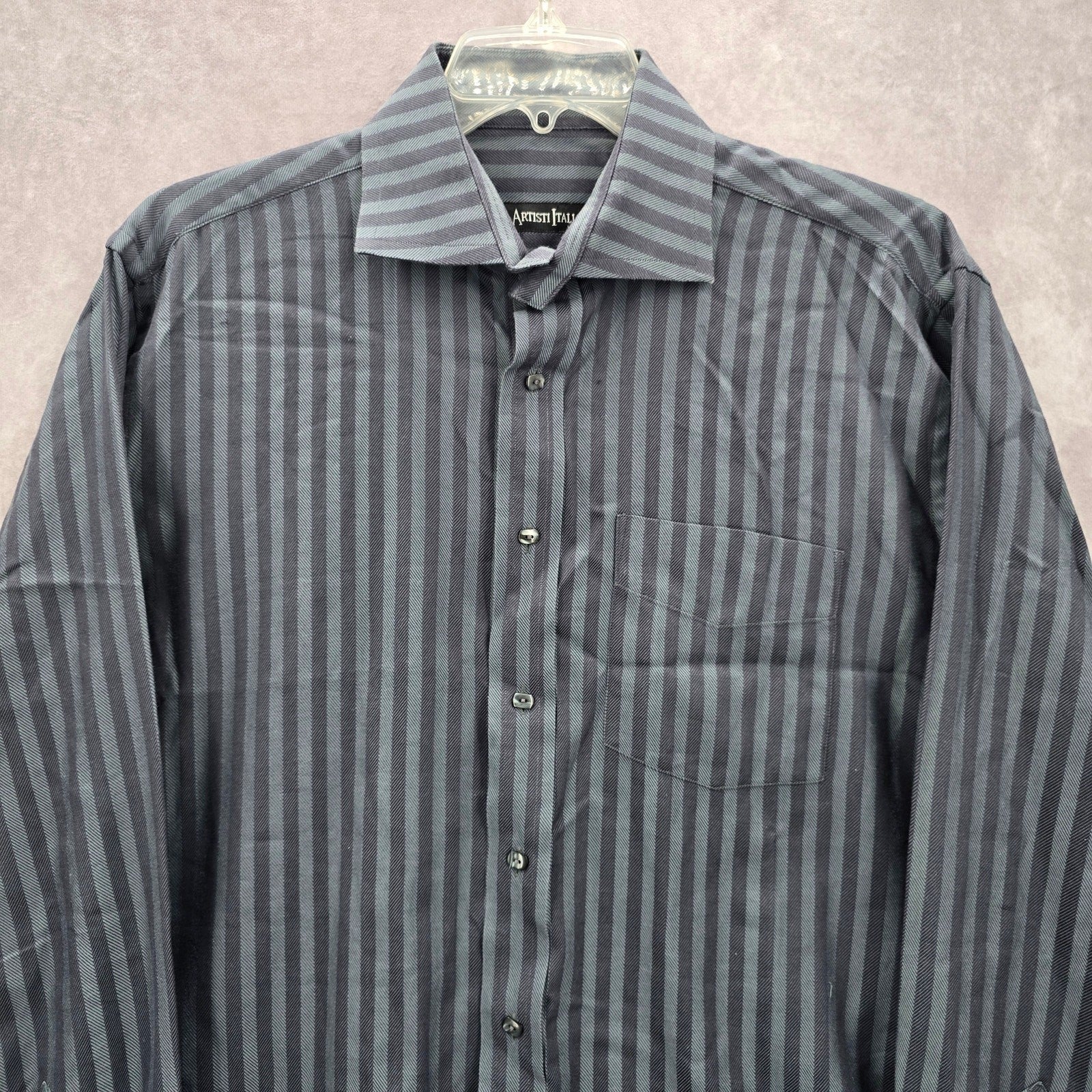 Artisti Italiani Grey Stipe Mens Work Cotton Button Down Dress Shirt XXL