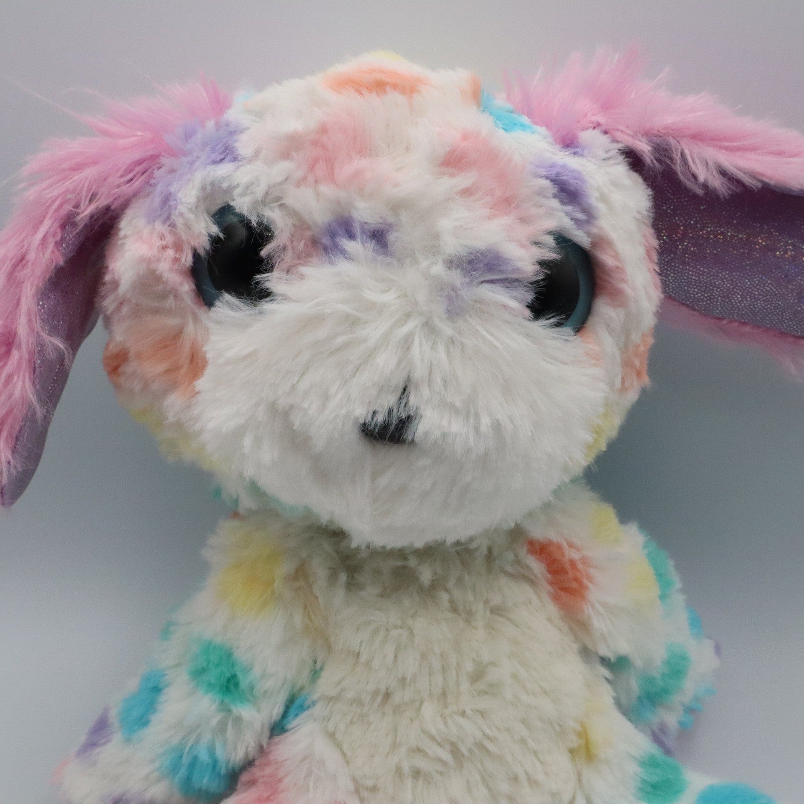 Colorful Bunny Plush Toy Stuffed Animal Soft Rainbow Pastel Sparkle Ears 9"