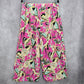 New Look Pink Floral Elastic Crop Belt Beach Boho Wide Leg Pants Trousers XL