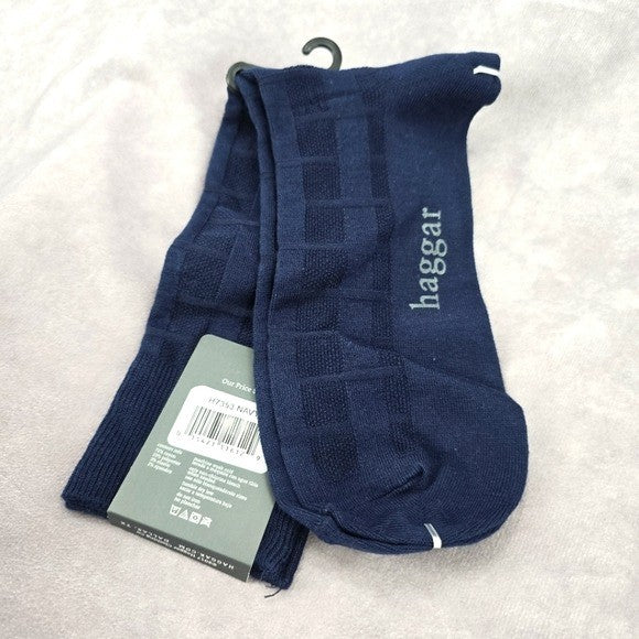 Haggar Blue Weave Logo Print Mens Dress Socks Shoe Sise 6-12.5