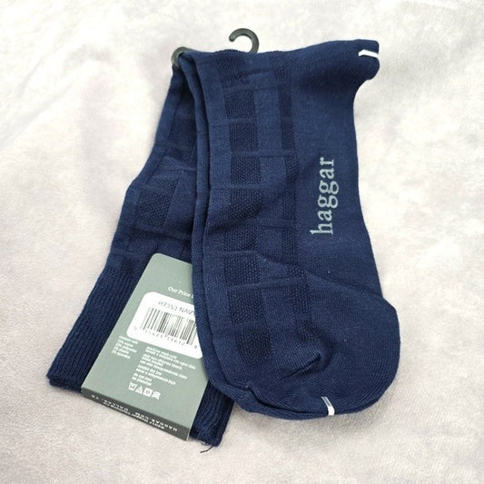 Haggar Blue Weave Logo Print Mens Dress Socks Shoe Sise 6-12.5
