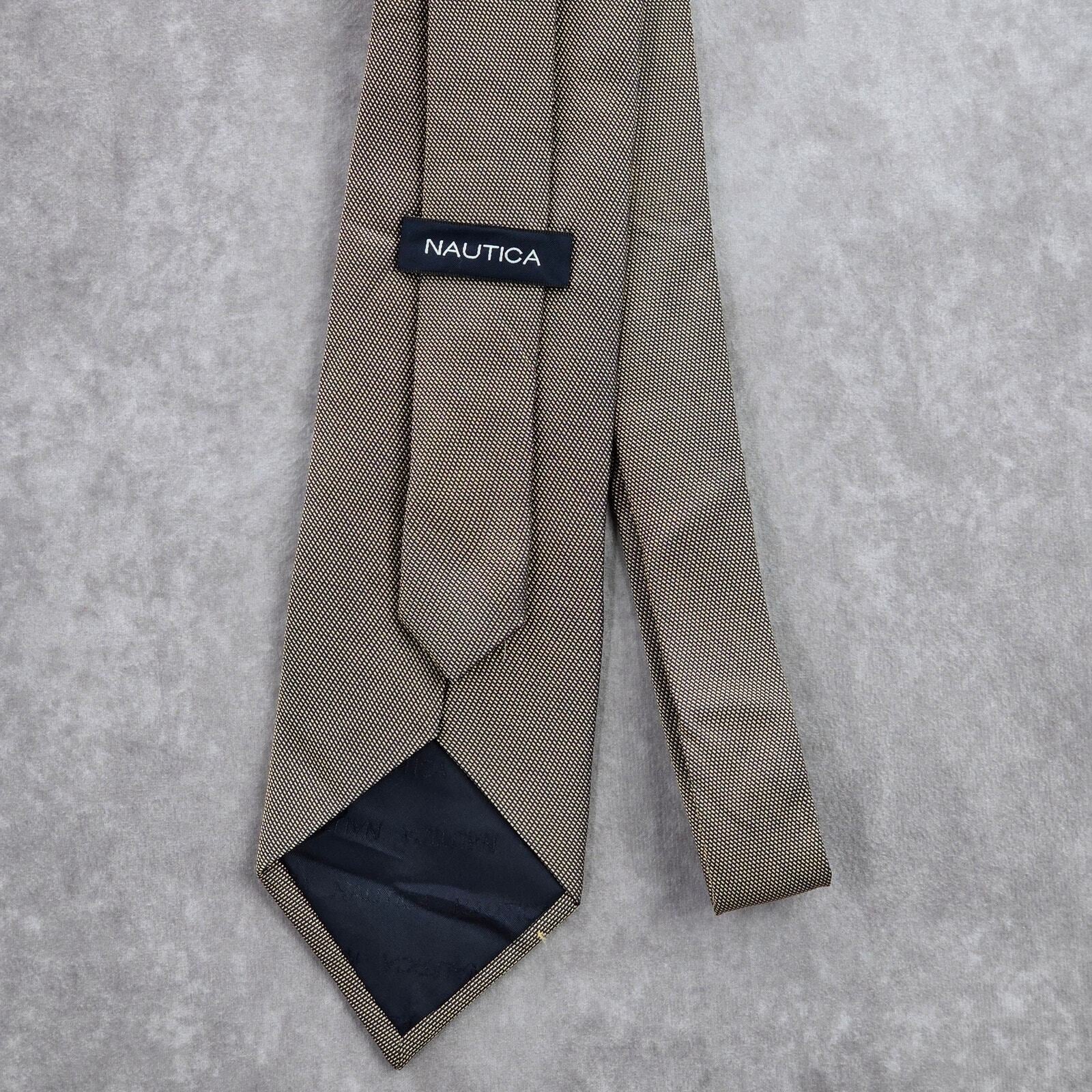 Nautica Gold Blue Geometric Dots Stripes Executive 100% Silk Men's Neck Tie
