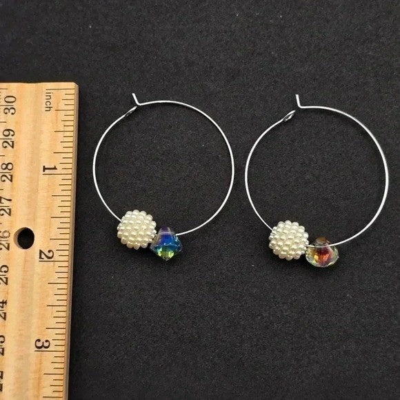 Silver Bead Pearl Hoop Dangle Boho Retro Spring Earrings Fashion Jewelry E28