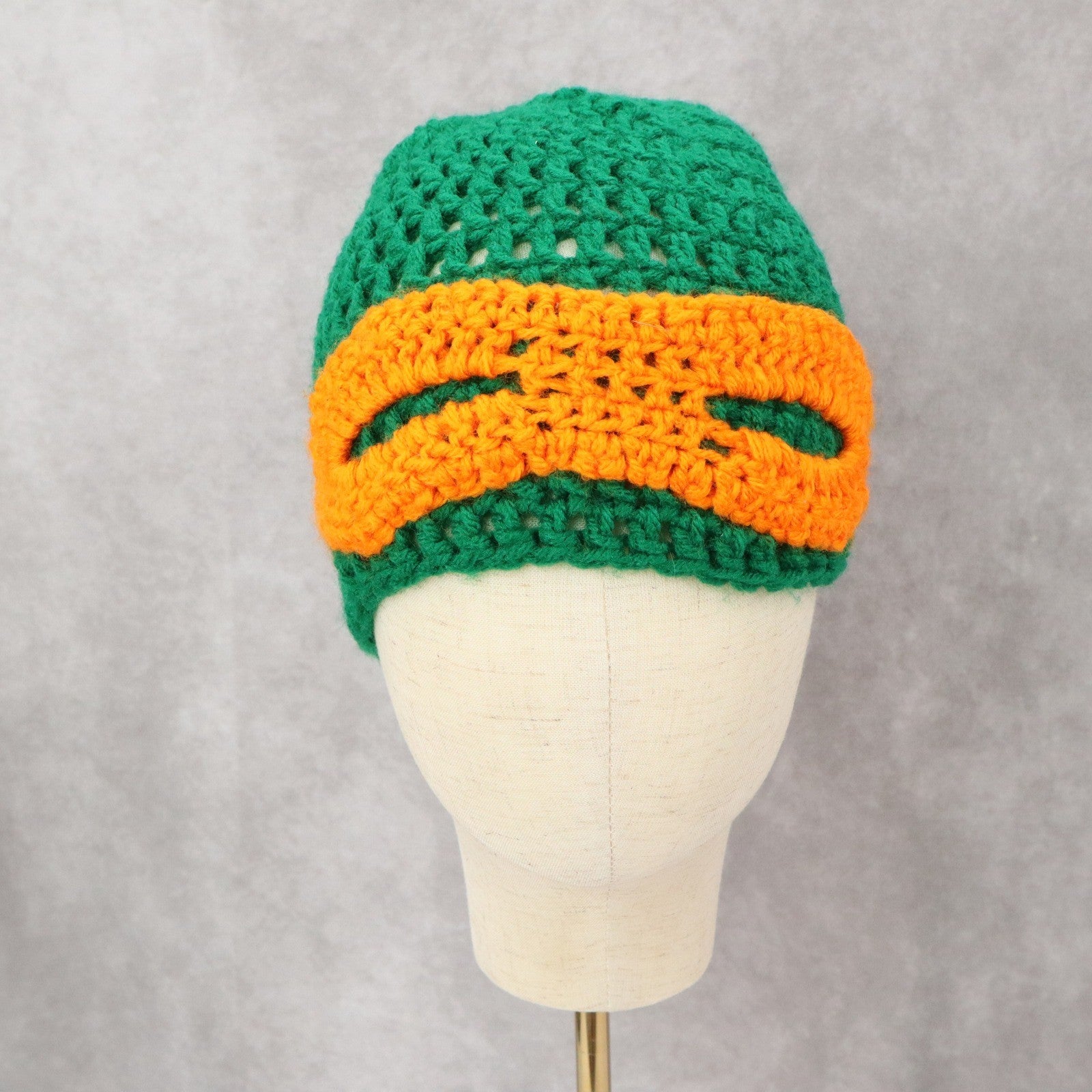 Green Crochet Cable Knit Turtle Mask Y2K Vintage Beanie Hat Cap OS