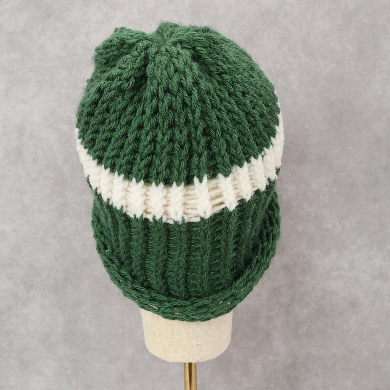 Green Cable Knit Y2K Vintage Hippy Unisex Youth Boho Bucket Beanie Cap Hat