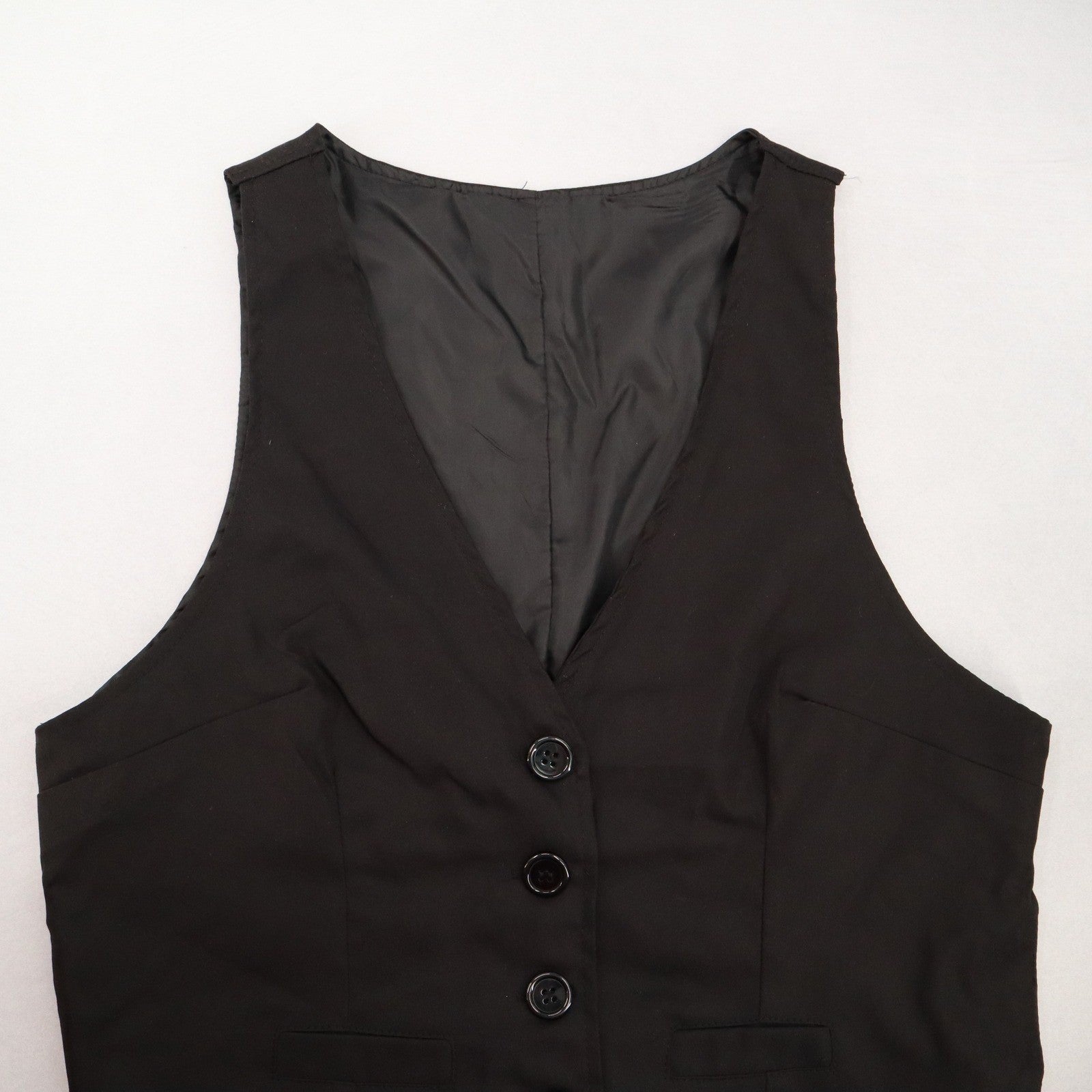 Black 4 Button Welt Pocket Point Buckle Waistcoat Tuxedo Formal Suit Vest 34S L