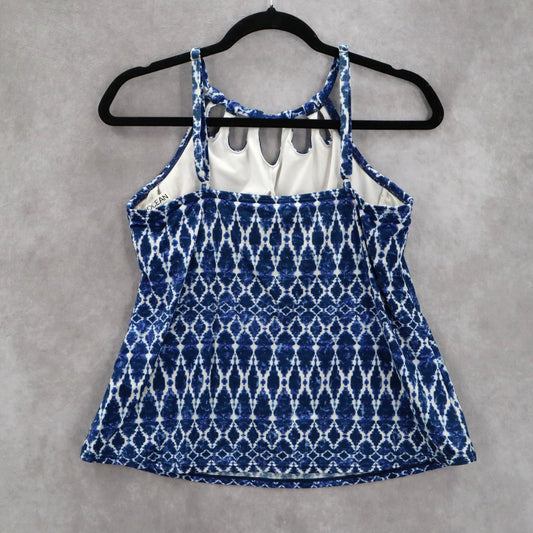 24th & Ocean Blue Halter Cutout Geometric Bikini Beach Swim Tankini Top M Medium