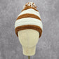 Brown Pom Pom White Cable Knit Vintage Y2k Funky Beanie Crochet Hat