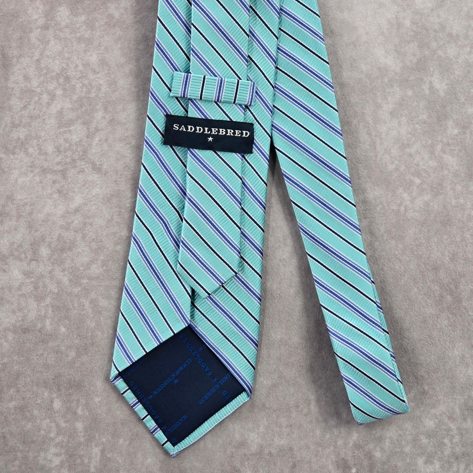 Saddlebred Blue Stripe Repp Geometric Executive 100% Silk Men's Neck Tie