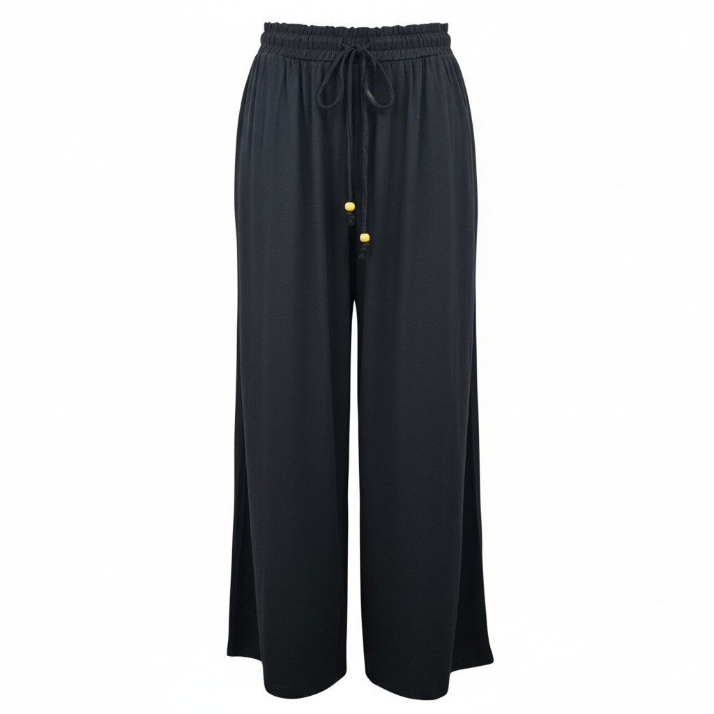 Black Wide Split Flowy Straight Beach Vacation Lounge 90s Pullon Boho Pants XS