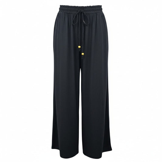 Black Wide Split Flowy Straight Beach Vacation Lounge 90s Pullon Boho Pants XS