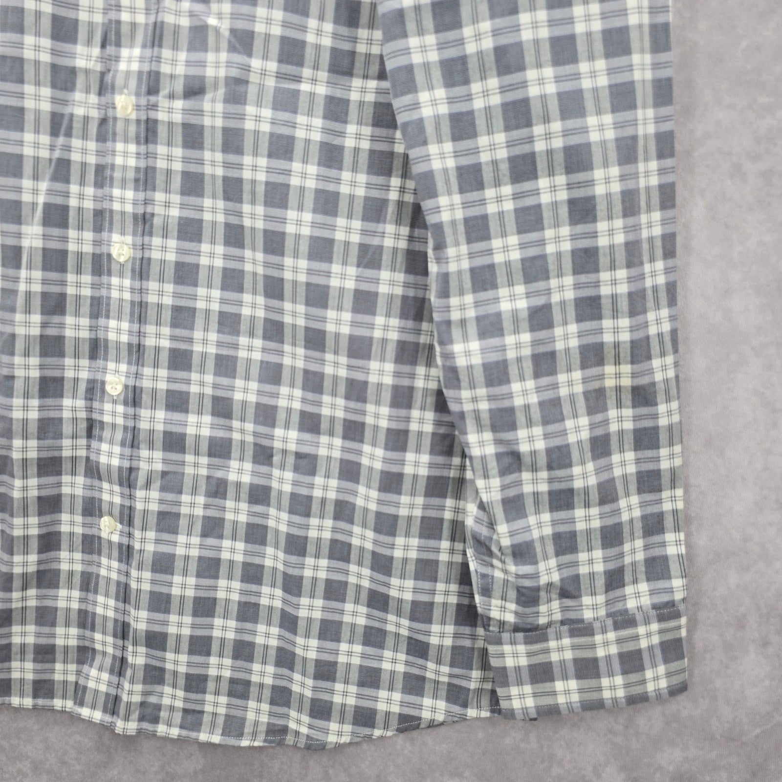 Gap Slim Fit Gray Plaid Long Sleeve Casual Work Mens Button Down Dress Shirt XL