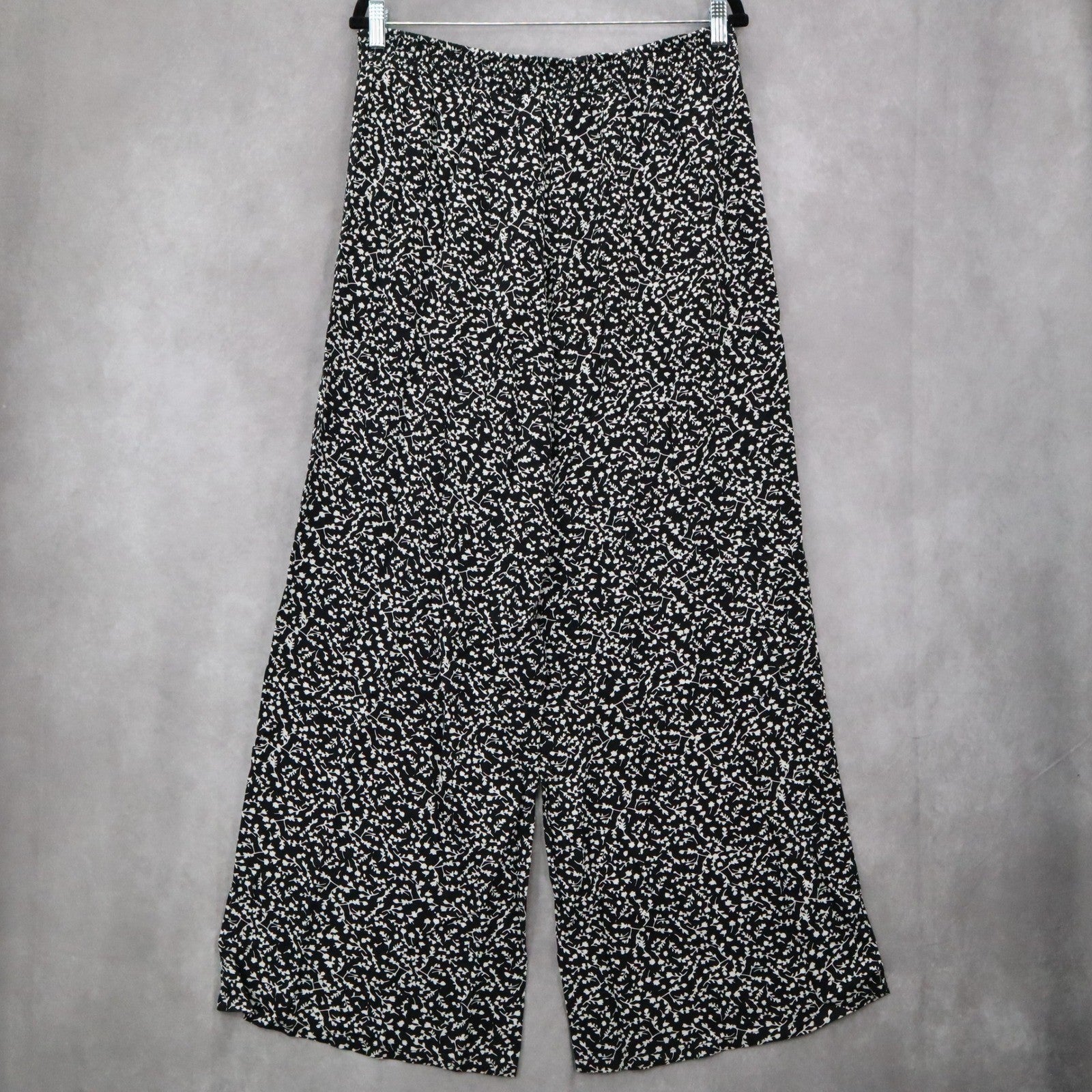 Decree Black Pull On Wide Leg Floral Boho Beach Comfy Trouser Pants Large