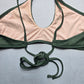 Mae Green Ribbed Ties Swim Boho Sports Bra Beach Bralette Bikini Top L Large