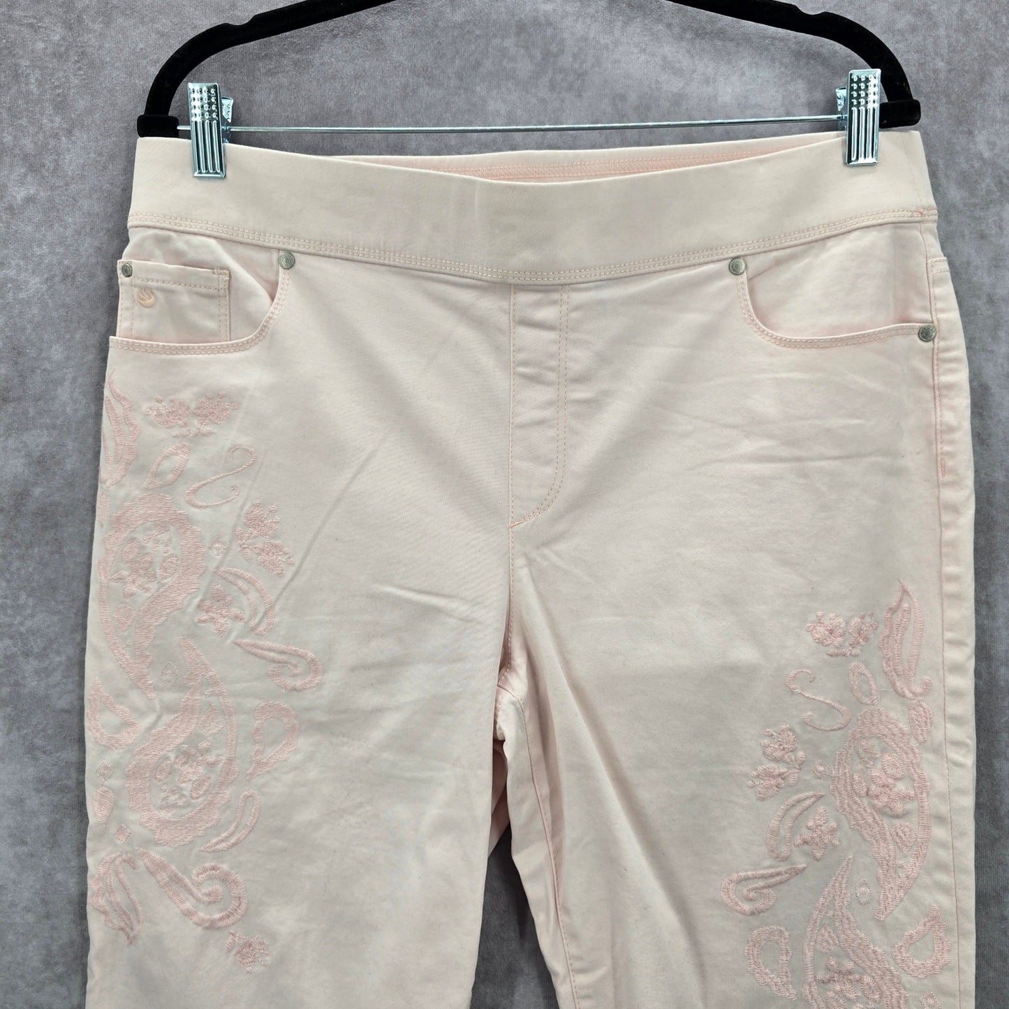 Gloria Vanderbilt Pink Embroidered Floral Crop Avery Cotton Pants 12
