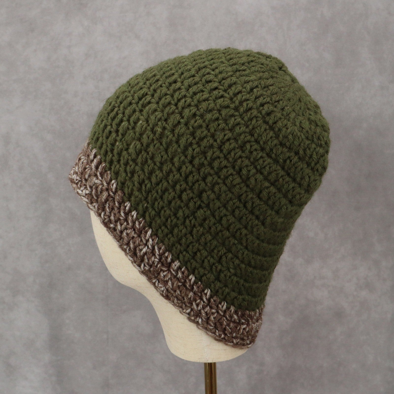 Green Crochet Gray Y2K Cable Knit Skater Cottage Cozy Beanie Cap Hat OS