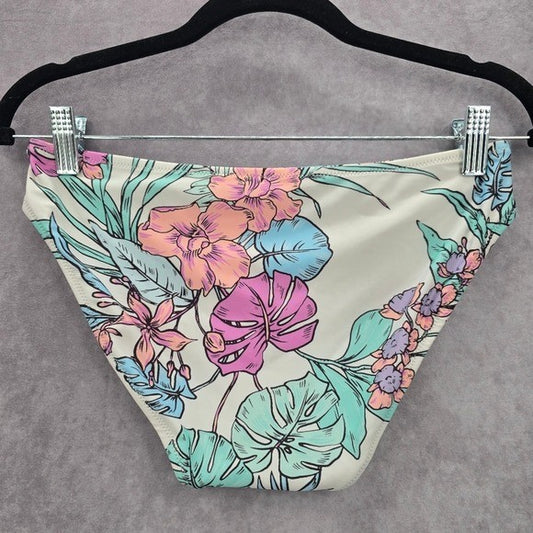 No Boundaries White Floral Bikini Bottom Swimwear Small 3-5