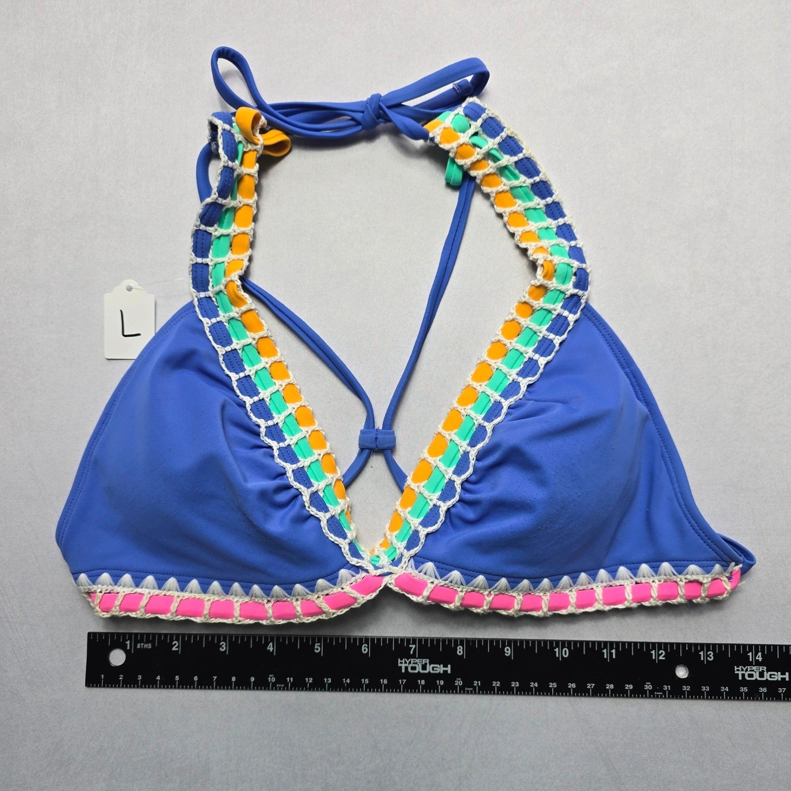 Xhilaration Blue Crochet Padded Crisscross Tie Swim Bra Beach Bikini Top L Large