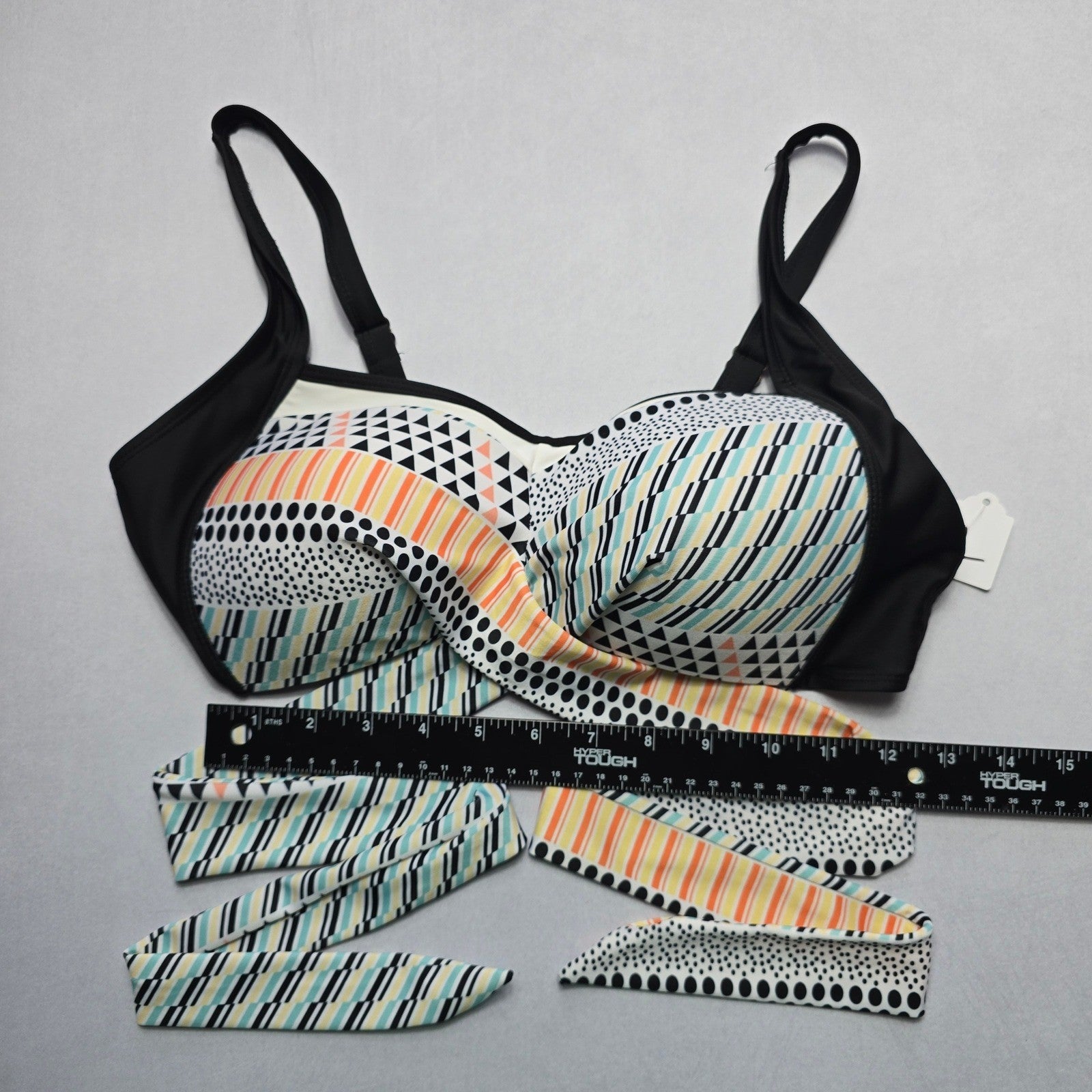 Black Dot Crisscross Belt Tie Padded Swim Sports Bra Beach Bikini Top L Large
