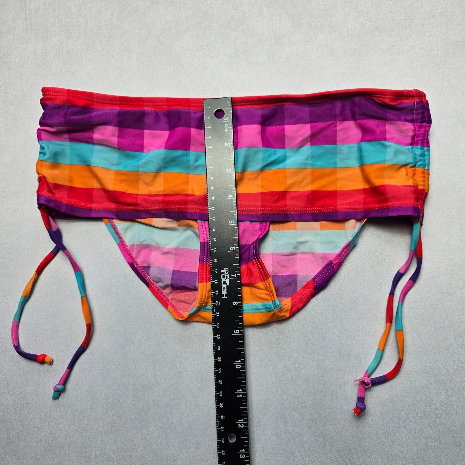 Hydraulic Pink Orange Checker Tie Swim Beach Cheeky Bikini Bottom Extra Large XL