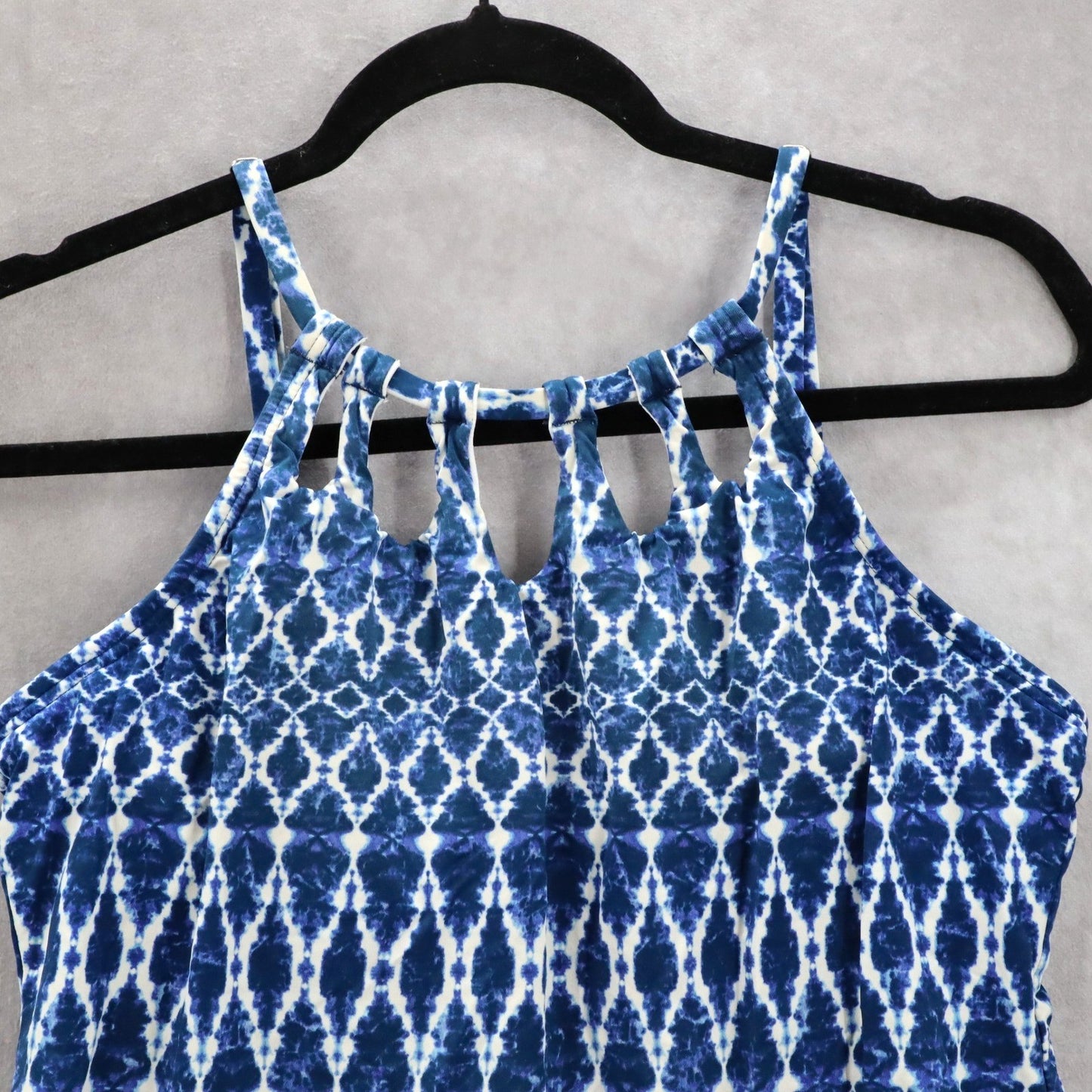 24th & Ocean Blue Halter Cutout Geometric Bikini Beach Swim Tankini Top M Medium