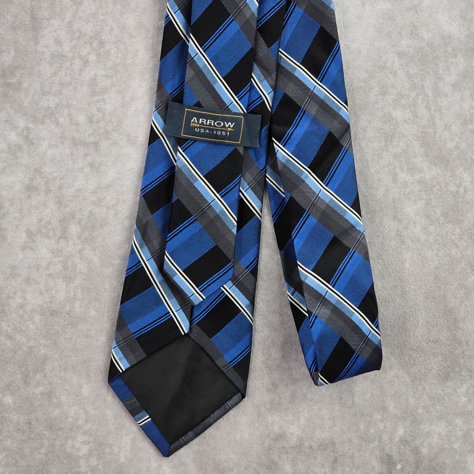 Arrow Blue Gray Black Plaid Tartan Stripe Executive 100% Silk Men's Neck Tie