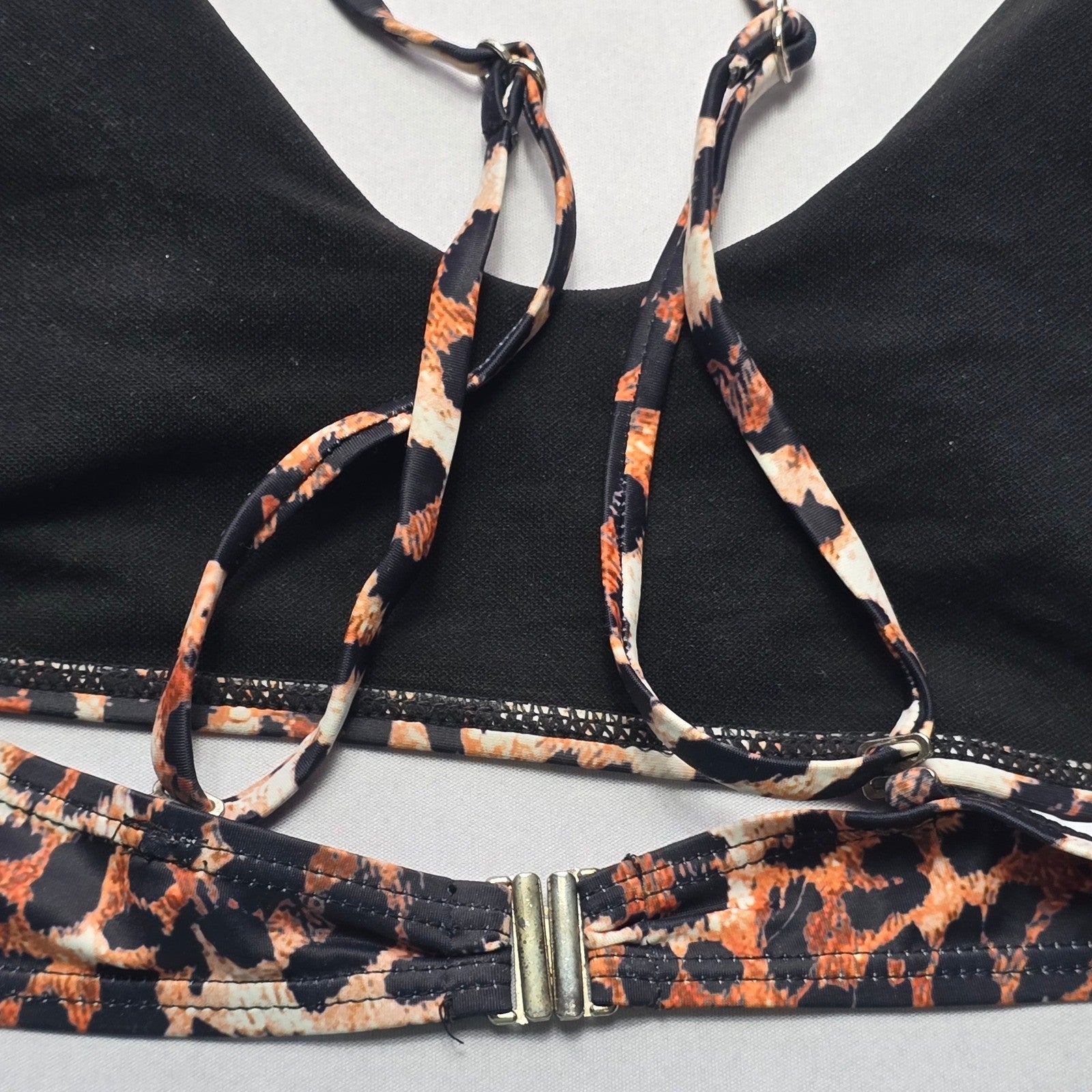 Brown Animal Print Swim Sports Boho Fun Bra Beach Bralette Bikini Top L Large