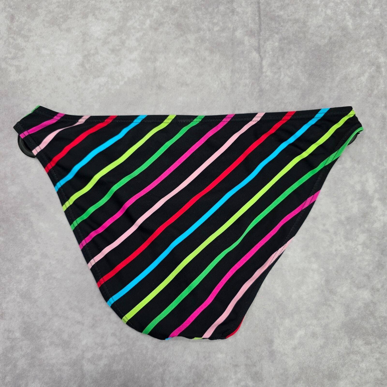 Malibu Dream Girl Black Red Pink Stripe Cheeky Bikini Bottom Swimwear M Medium