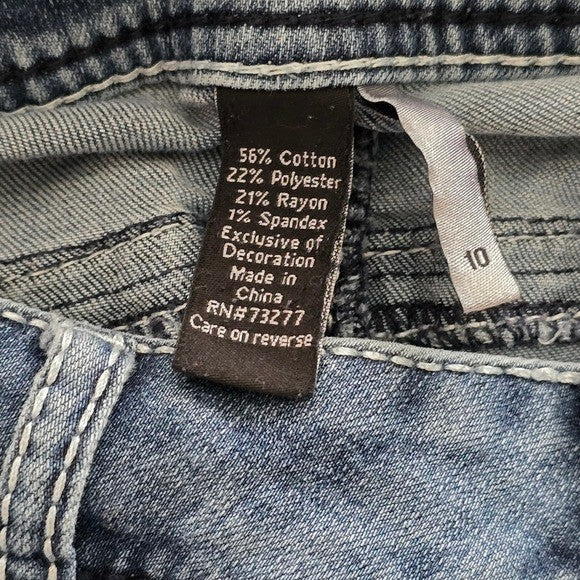 Blue Embroidered Stud Rhinestone Straight Leg Stitch Denim Pants Jeans 10