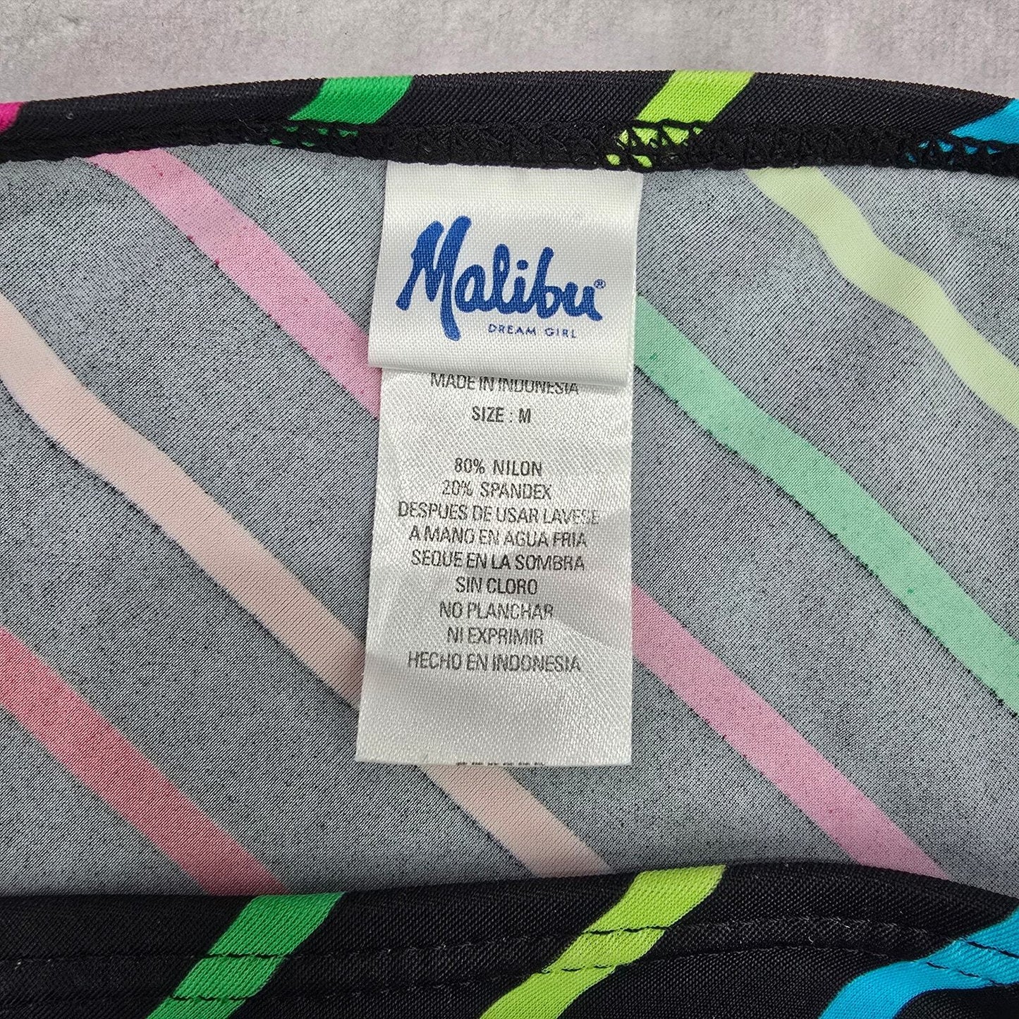 Malibu Dream Girl Black Red Pink Stripe Cheeky Bikini Bottom Swimwear M Medium