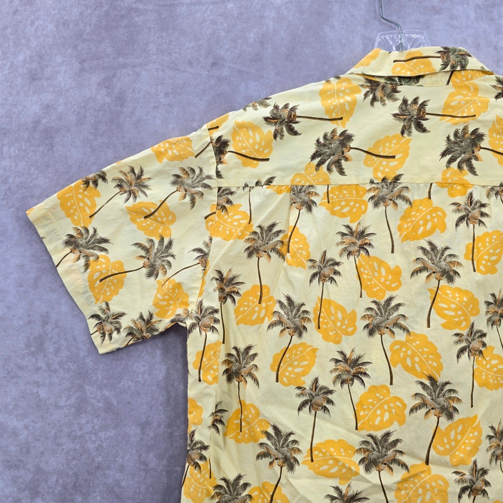 Blue Wave Yellow Palm Tropical Surf Island Vintage Cotton Relax Hawaiian Shirt M