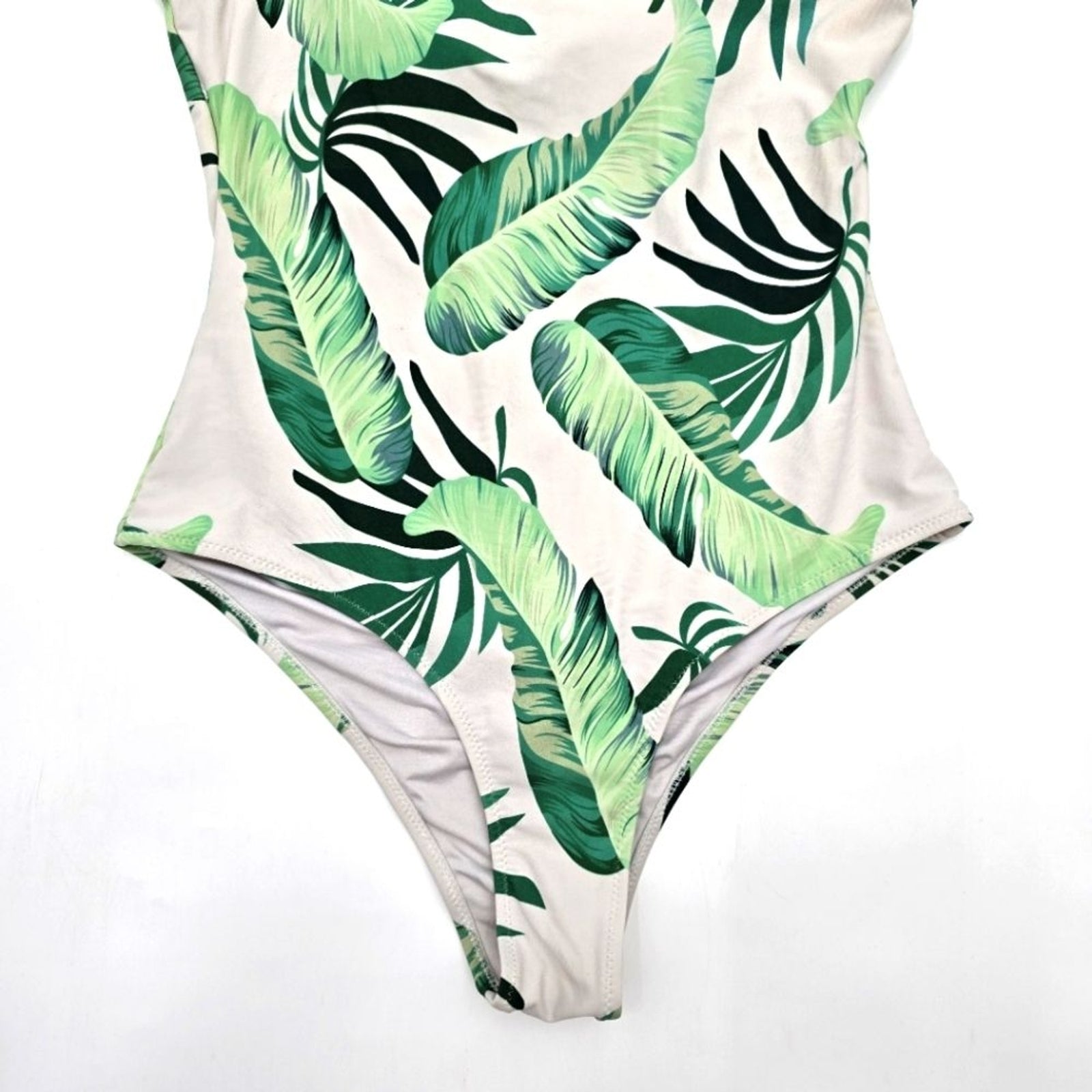 Old Navy Tropical Leaf White One Piece Bathing Suit Swimwear Medium
