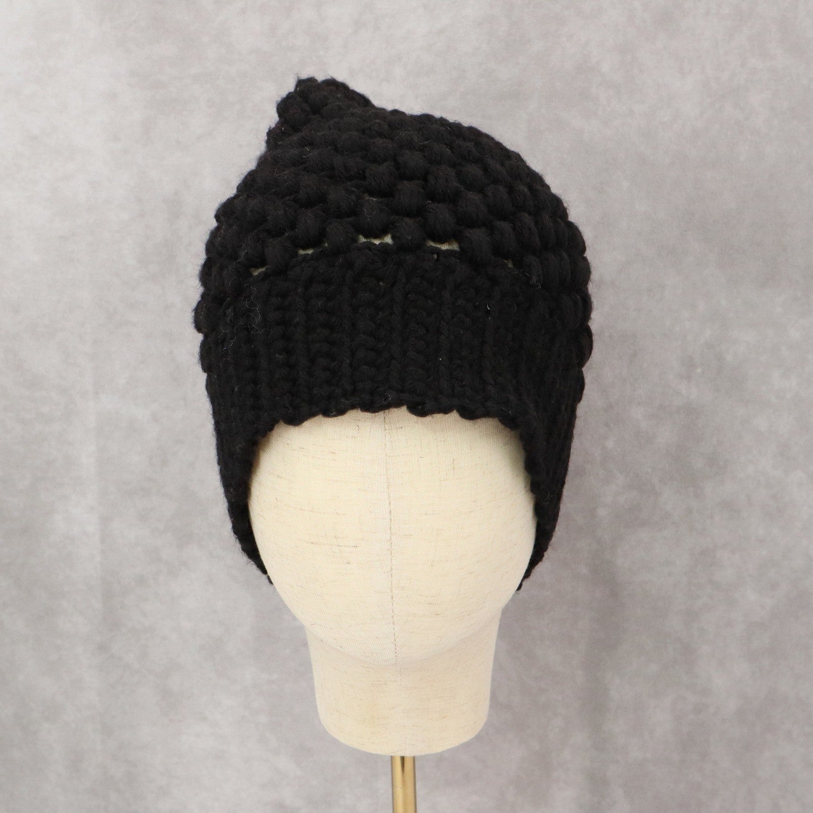 Black Chunky Cable Knit Crochet Y2K Vintage Cottage Skater Beanie Cap Hat OS