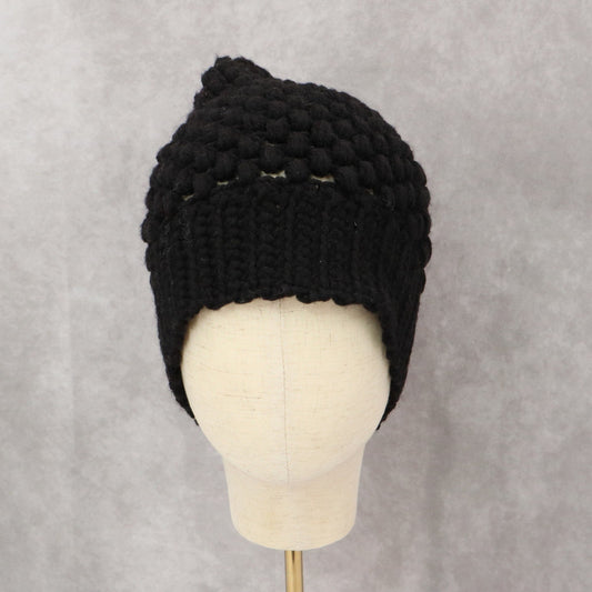 Black Chunky Cable Knit Crochet Y2K Vintage Cottage Skater Beanie Cap Hat OS