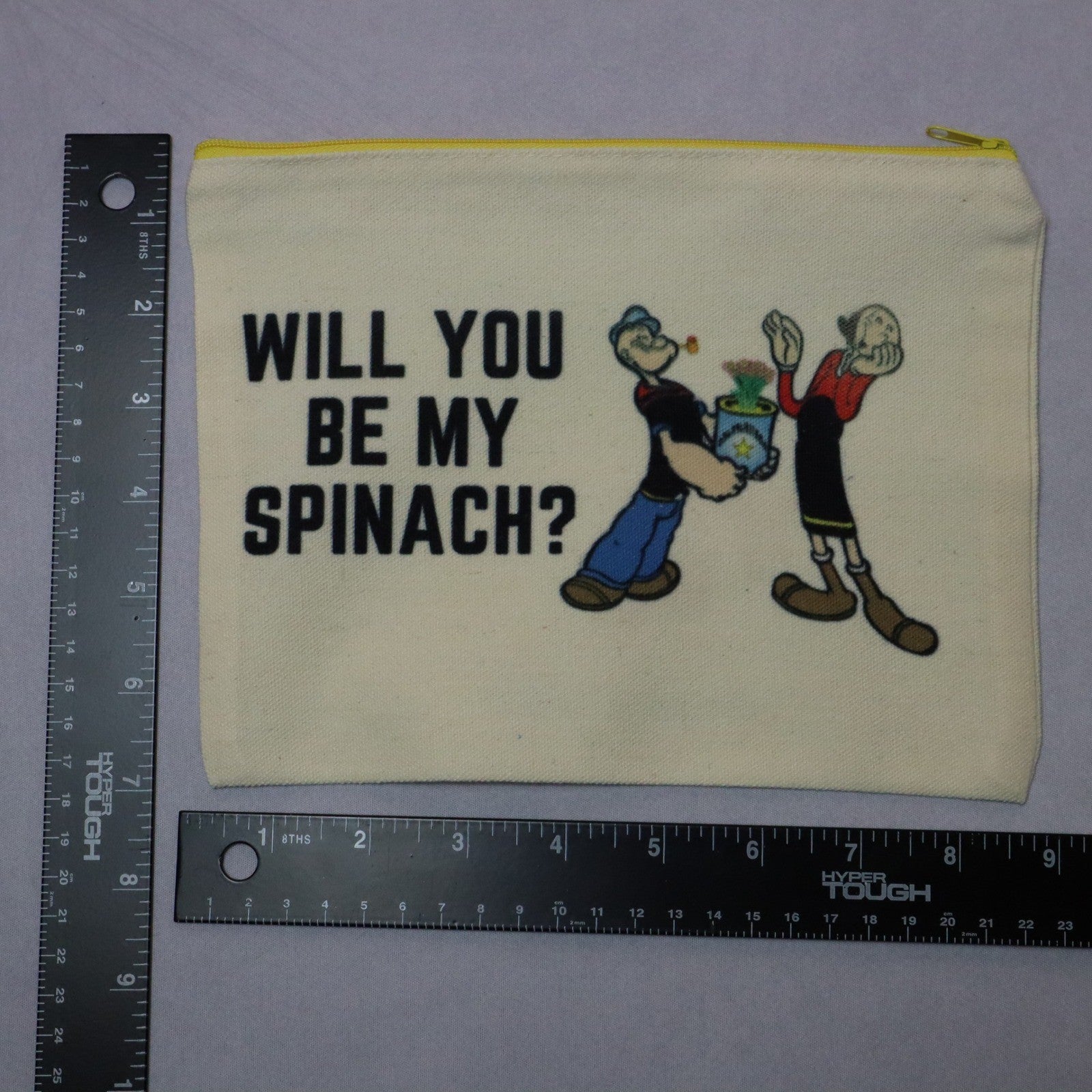 Will You Be By Spinach Popeyes Yellow Zipper Canvas Pouch Handmade Makeup Bag