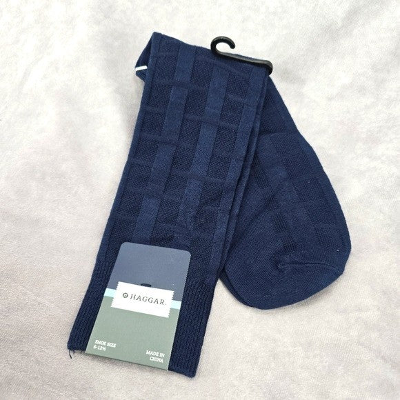 Haggar Blue Weave Logo Print Mens Dress Socks Shoe Sise 6-12.5