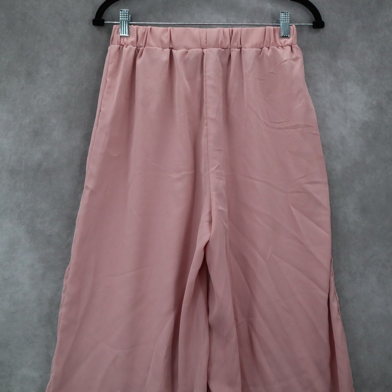 Pink Belted Wide Leg Boho Pull On Straight Leg Elastic Trousers Pant M Medium