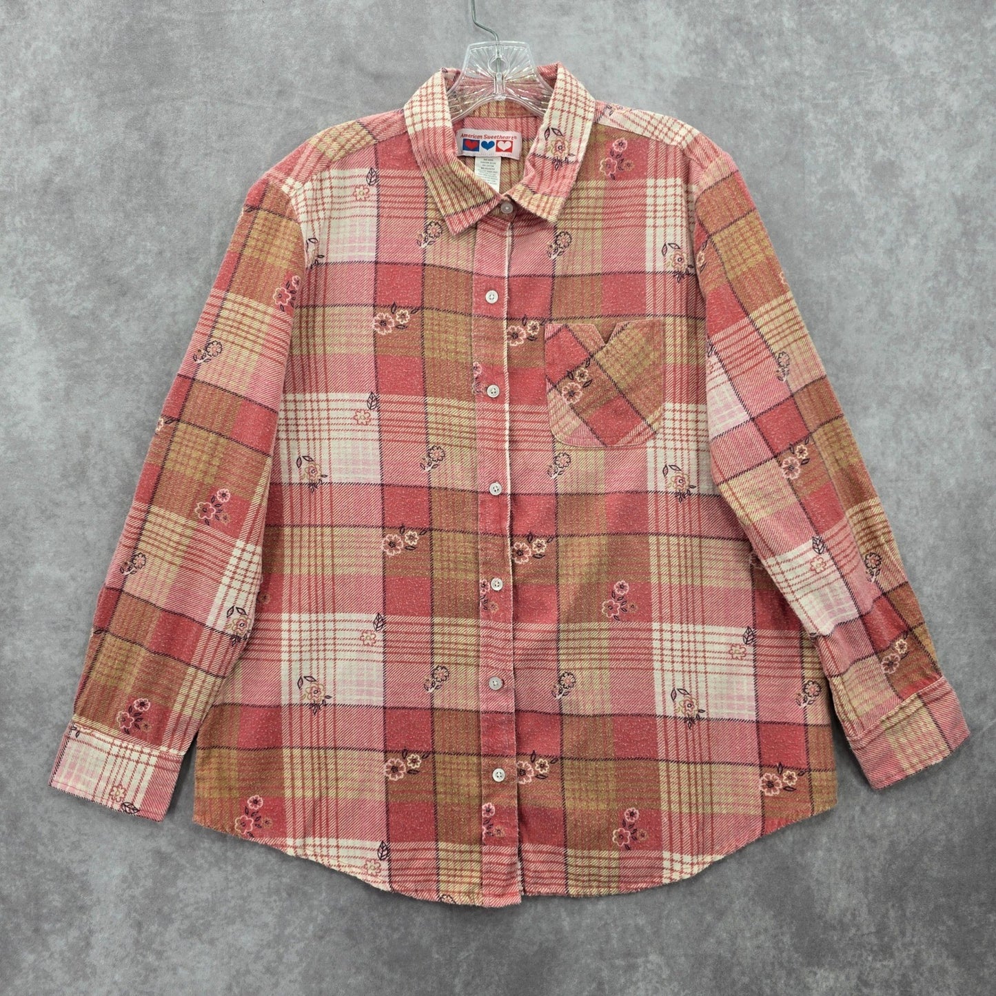 American Sweetheart Pink Plaid Flannel Western Urban 90s Skater Grunge Shirt L