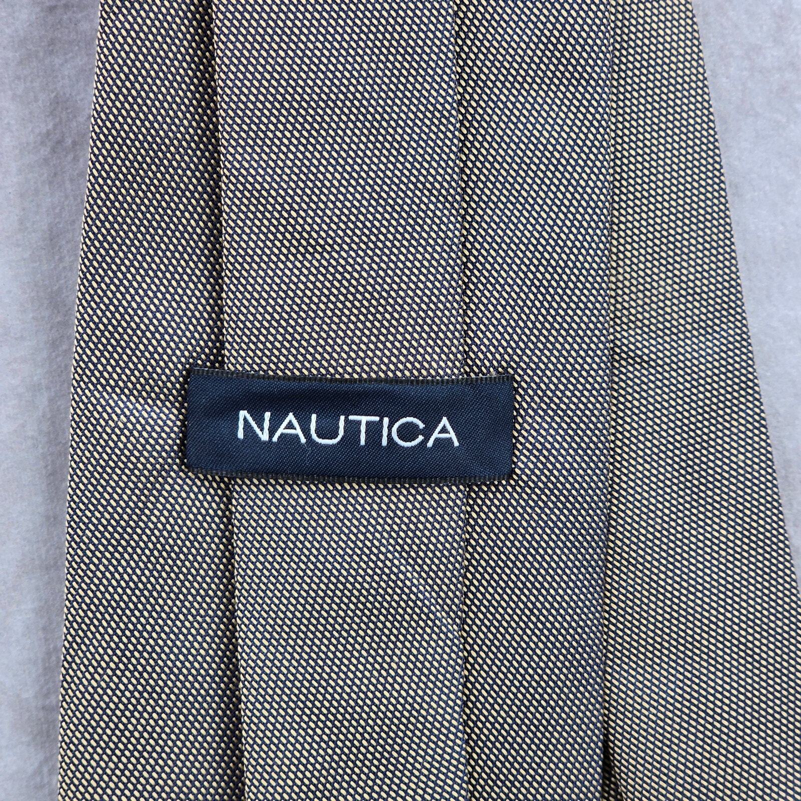 Nautica Gold Blue Geometric Dots Stripes Executive 100% Silk Men's Neck Tie