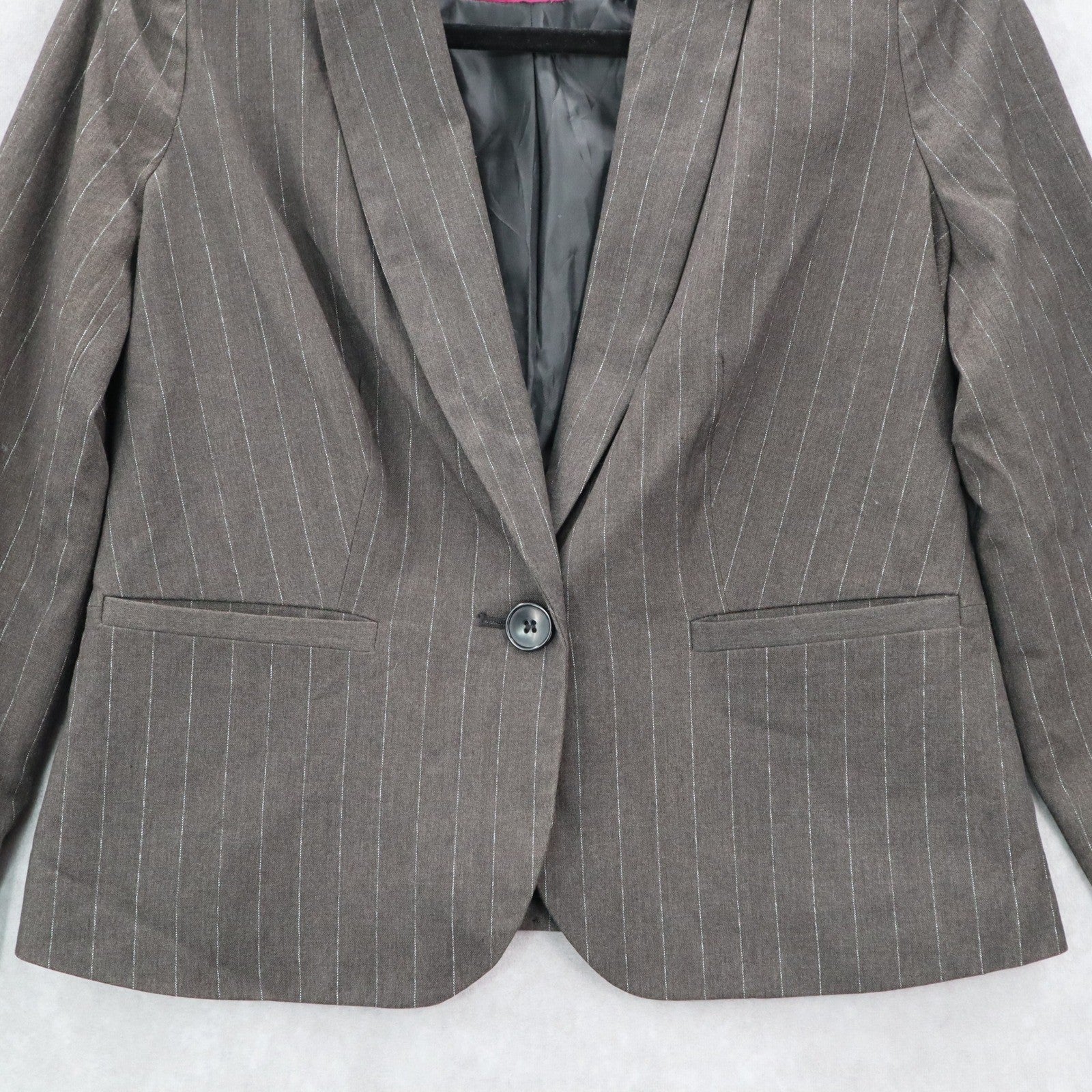 Worthington Brown Pinstripes Notch Short Blazer Coat Suit Jacket Petite Small