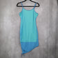 Blue Neon Bodycon Dress Spaghetti Strap Asymmetrical Hem Mesh Ruched Side Small