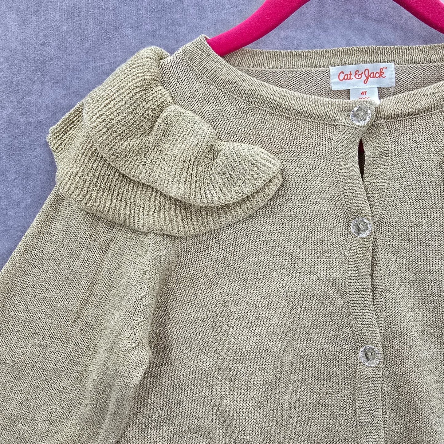 Cat & Jack Gold Metallic Button Ruffle Cardigan Holiday Sweater Girls Toddler 4T
