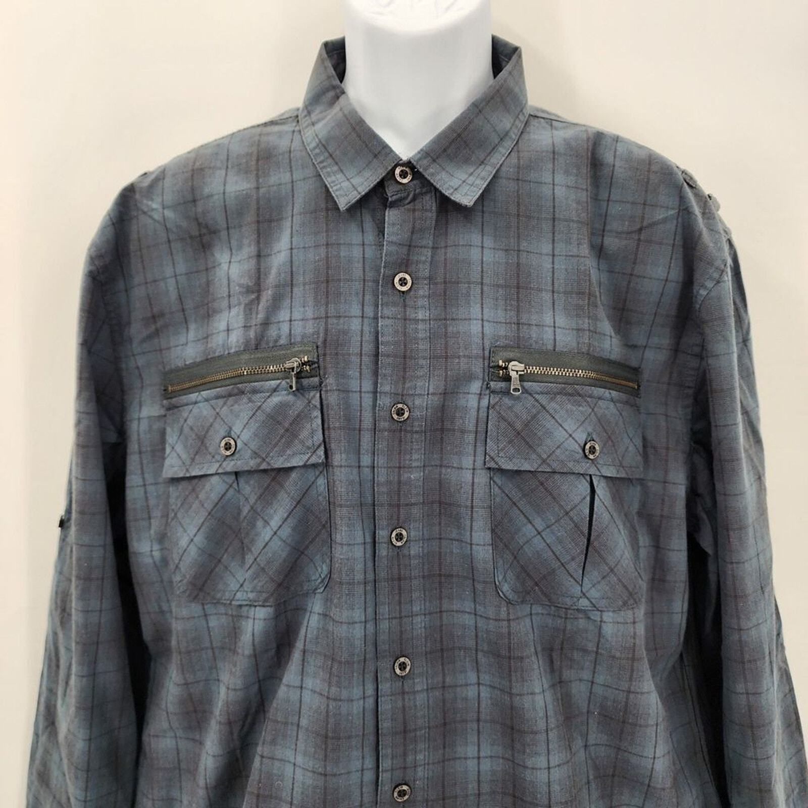 Calvin Klein One Jeans Blue Plaid Button Up Long Sleeve Dress Shirt Extra Large